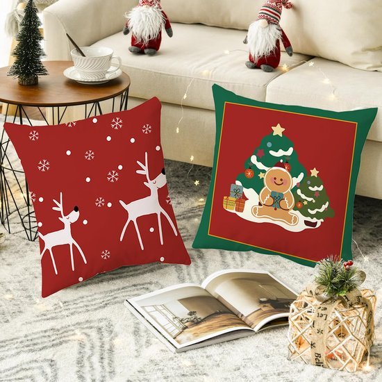 Unyqoos® Set van 2 decoratieve kerstkussenslopen met feestelijke patronen 45x45 cm