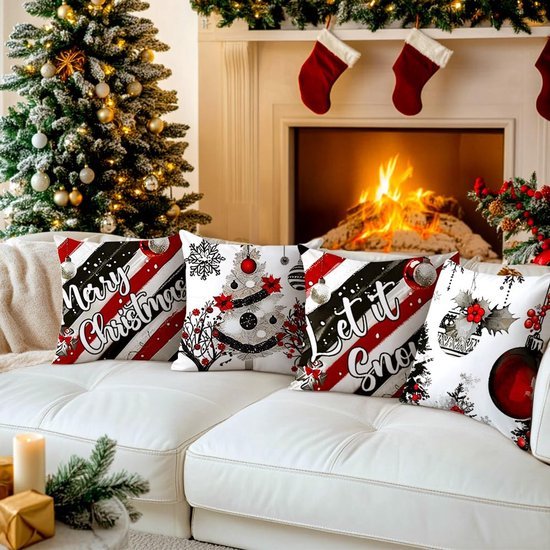 550x550-38928.jpg Unyqoos® Set van 4 stijlvolle kerstkussenslopen met klokken en bomen motief