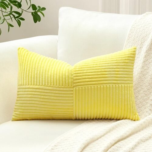 Unyqoos® Zachte gele corduroy kussensloop met gestreepte textuur voor interieurdecoratie