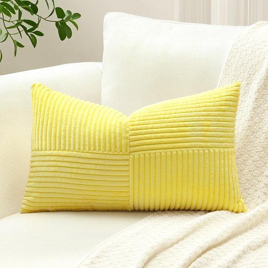 Unyqoos® Zachte gele corduroy kussensloop met gestreepte textuur voor interieurdecoratie
