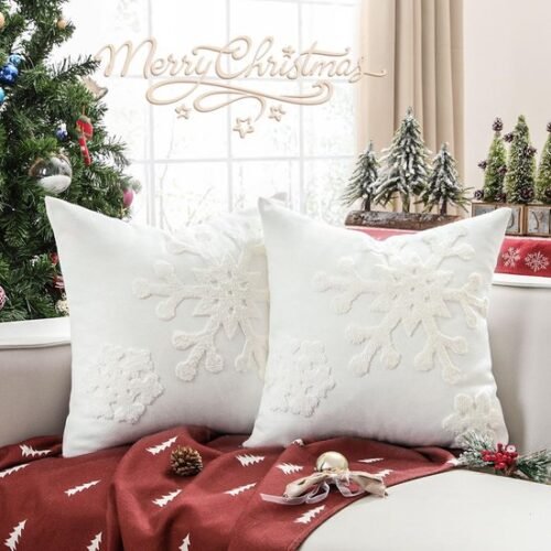 Unyqoos® Set van 2 decoratieve kussenhoezen met sneeuwvlokkenmotief voor huis en auto