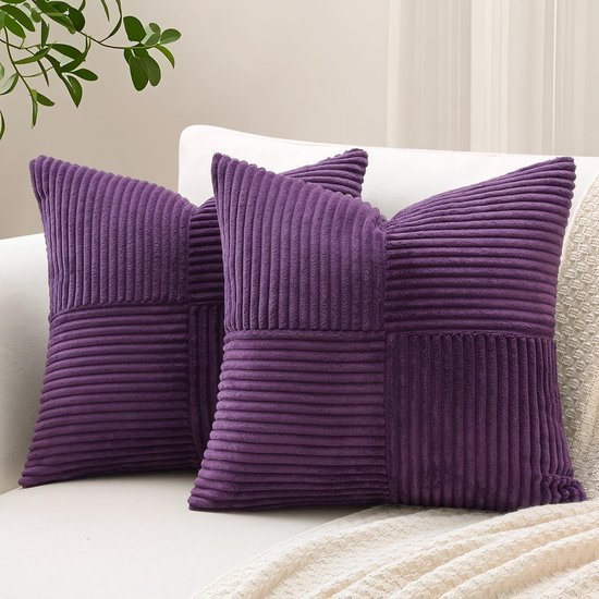 550x550-38949.jpg Unyqoos® Set van 2 Corduroy Kussenslopen met Uniek Gestreept Patchwork Design voor Diverse Interieurs
