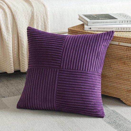 550x550-38953.jpg Unyqoos® Set van 2 Corduroy Kussenslopen met Uniek Gestreept Patchwork Design voor Diverse Interieurs