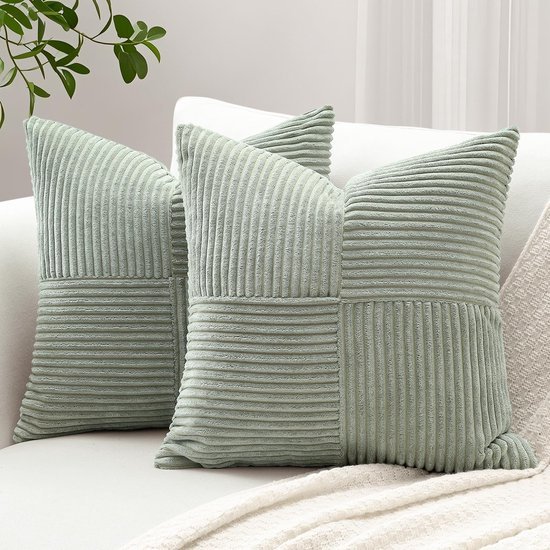 Unyqoos® Set van 2 stijlvolle corduroy kussenslopen met kruis strepen patroon voor decoratieve sierkussens
