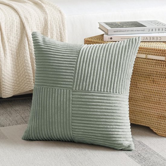 Unyqoos® Set van 2 stijlvolle corduroy kussenslopen met kruis strepen patroon voor decoratieve sierkussens