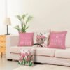 Unyqoos® Set van vier decoratieve linnen kussenslopen met bloemen voor zomerse sfeer