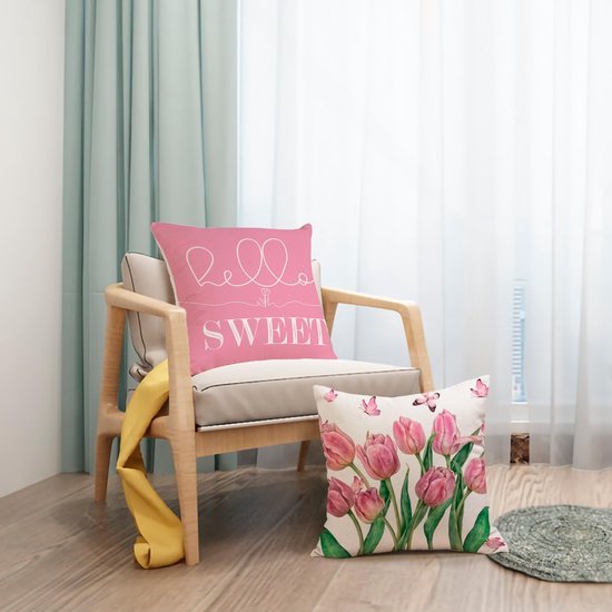 Unyqoos® Set van vier decoratieve linnen kussenslopen met bloemen voor zomerse sfeer
