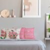 Unyqoos® Set van vier decoratieve linnen kussenslopen met bloemen voor zomerse sfeer