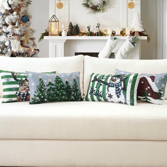 550x550-39091.jpg Unyqoos® Set van vier feestelijke kussenslopen met sneeuwpop en eland voor kerstdecoratie