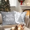 Unyqoos® Set van vier grijze kussenslopen met kerstmotief voor sfeervolle decoratie