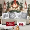 Unyqoos® Set van vier grijze kussenslopen met kerstmotief voor sfeervolle decoratie
