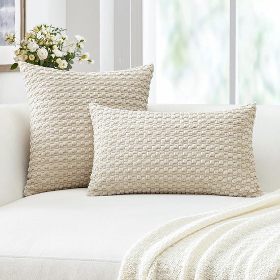 Unyqoos® Stijlvolle beige kussenhoes met 3D bubbeltextuur voor een boho uitstraling