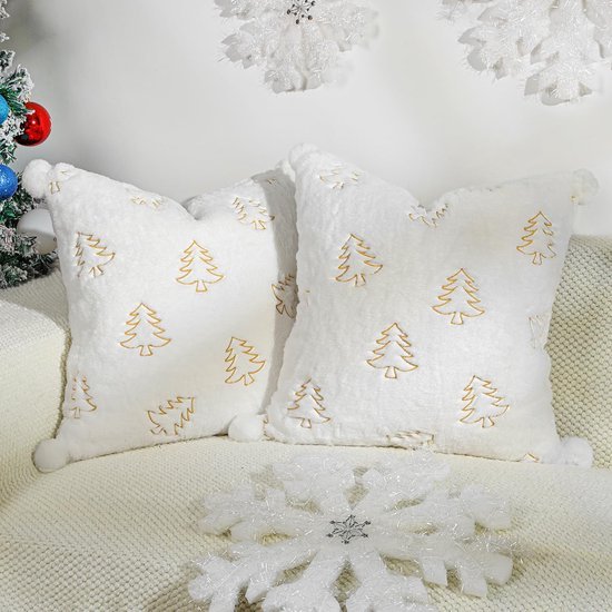 550x550-39132.jpg Unyqoos® Set van 2 decoratieve vierkante kussenslopen met kerstborduursel en pompons