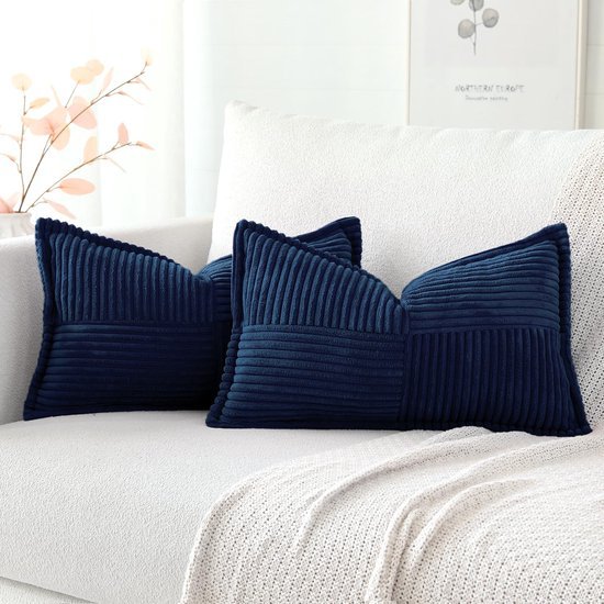 Unyqoos® Set van Twee Donkerblauwe Corduroy Kussenslopen voor Moderne Interieurs
