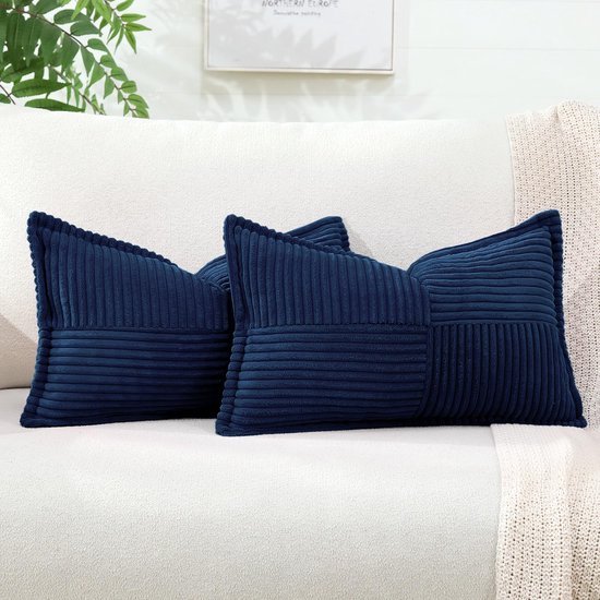 Unyqoos® Set van Twee Donkerblauwe Corduroy Kussenslopen voor Moderne Interieurs