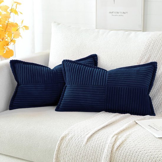 Unyqoos® Set van Twee Donkerblauwe Corduroy Kussenslopen voor Moderne Interieurs