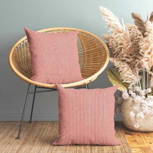 Unyqoos® Set van Twee Decoratieve Kussenslopen van Katoen in Rood-Witte Strepen
