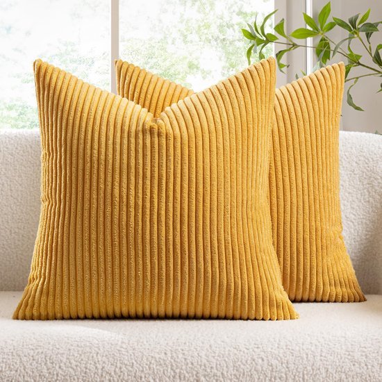 Unyqoos® Set van twee zachte kussenslopen in gembergeel corduroy voor huisdecoratie