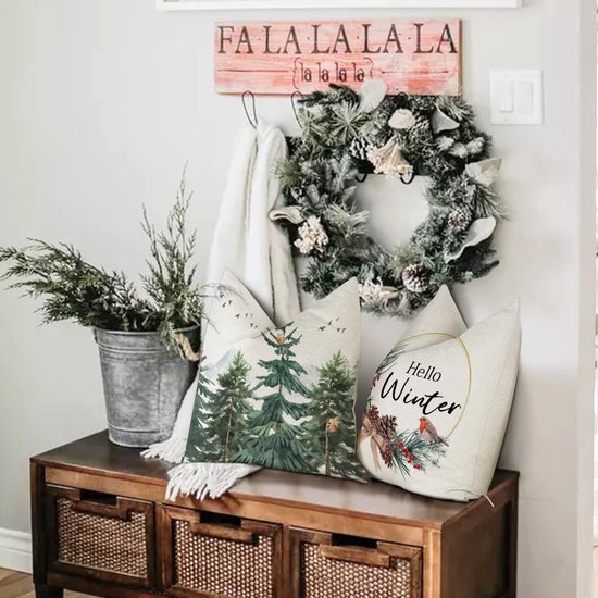 Unyqoos® Set van 4 decoratieve kussenslopen voor kerst in linnenmix 45 x 45 cm