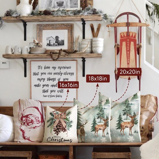 Unyqoos® Set van 4 decoratieve kussenslopen voor kerst in linnenmix 45 x 45 cm