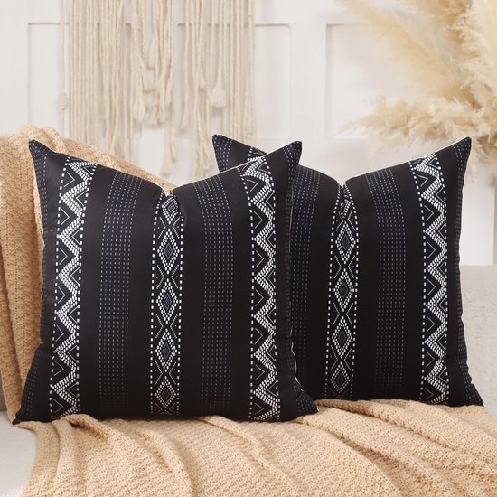 Unyqoos® Decoratieve Boho Kussenhoezen 45x45 cm in Wit en Zwart Gestreept Design voor Bank of Slaapkamer