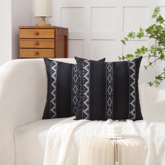 Unyqoos® Decoratieve Boho Kussenhoezen 45x45 cm in Wit en Zwart Gestreept Design voor Bank of Slaapkamer