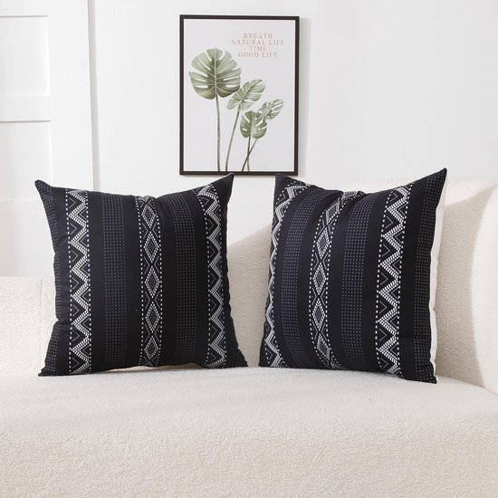 Unyqoos® Decoratieve Boho Kussenhoezen 45x45 cm in Wit en Zwart Gestreept Design voor Bank of Slaapkamer
