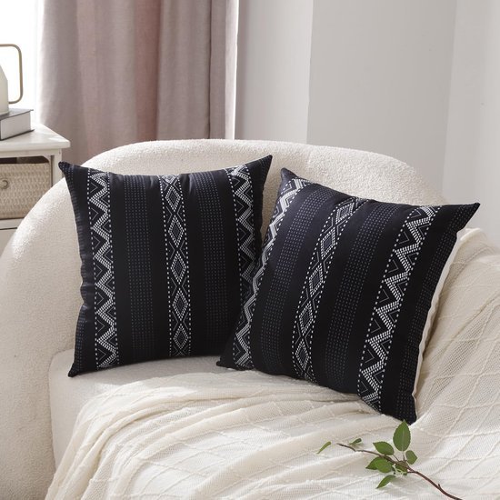 Unyqoos® Decoratieve Boho Kussenhoezen 45x45 cm in Wit en Zwart Gestreept Design voor Bank of Slaapkamer