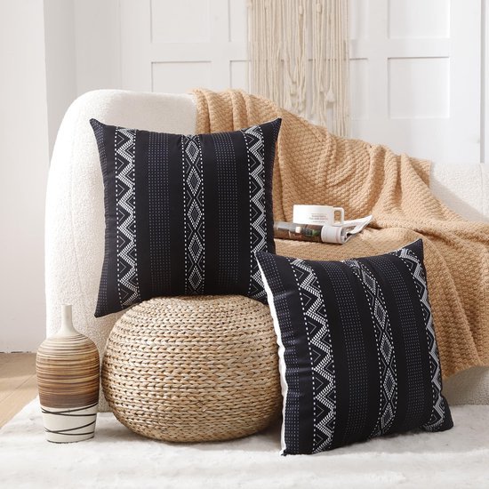 Unyqoos® Decoratieve Boho Kussenhoezen 45x45 cm in Wit en Zwart Gestreept Design voor Bank of Slaapkamer