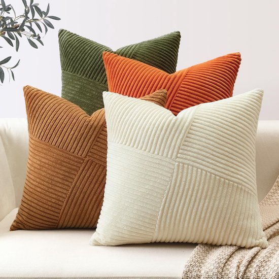 Unyqoos® Set van 4 decoratieve kussenslopen in corduroy met unieke gestreepte textuur voor woonkamer en meer