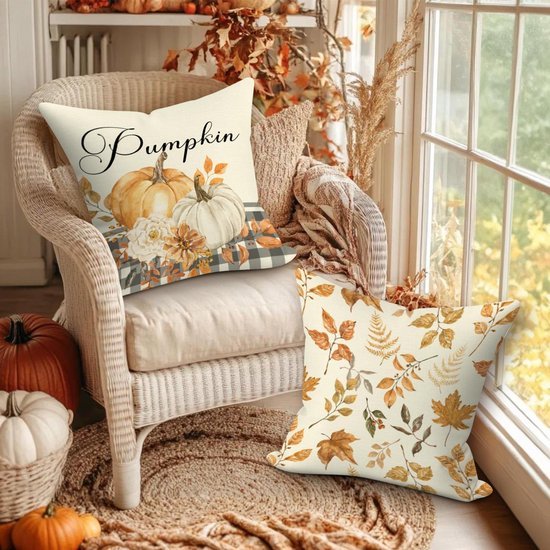 Unyqoos® Set van vier decoratieve kussenslopen met herfstmotief voor sfeervolle inrichting