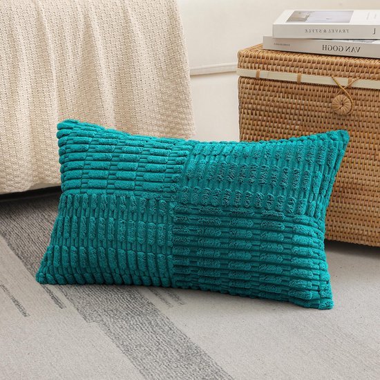 Unyqoos® Set van 2 stijlvolle corduroy kussenhoezen met boho patchwork design in strepenpatroon