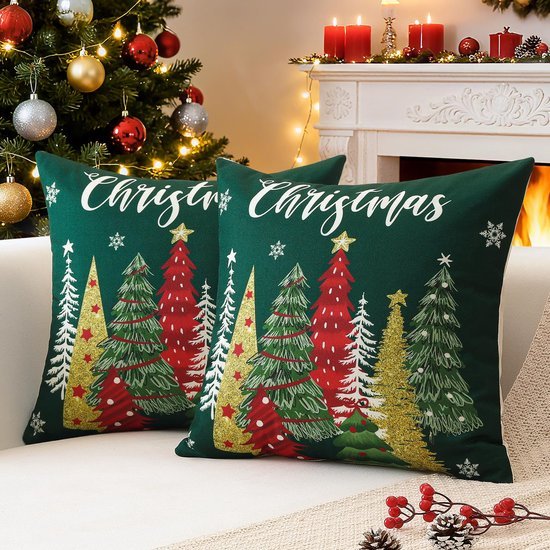 Unyqoos® Set van 2 decoratieve kussenhoezen voor sfeervolle kerstdecoratie in huis