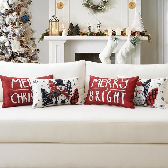 Unyqoos® Feestelijke kussenslopen met sneeuwpop- en kerstmandesign voor sfeervolle kerstdecoratie