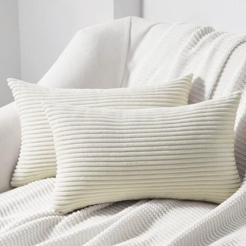 Unyqoos® Kussenslopen Set van 2 - Zacht Crème Fluweel met Gestreept Patroon, 40 x 80 cm, Decoratief Design