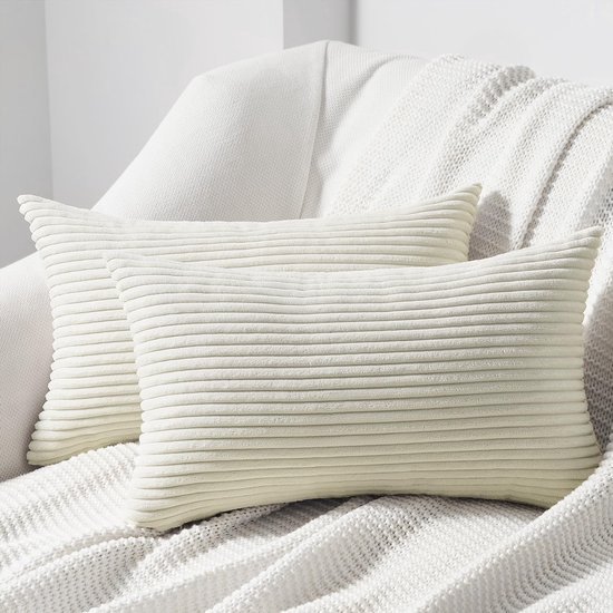 Unyqoos® Kussenslopen Set van 2 - Zacht Crème Fluweel met Gestreept Patroon, 40 x 80 cm, Decoratief Design