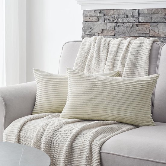 Unyqoos® Kussenslopen Set van 2 - Zacht Crème Fluweel met Gestreept Patroon, 40 x 80 cm, Decoratief Design