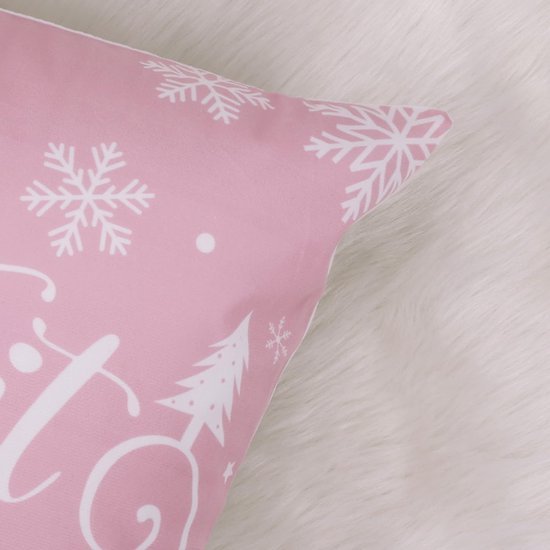 Unyqoos® Set van vier feestelijke roze kussenhoezen met winterse prints voor huisdecoratie