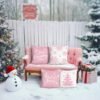 Unyqoos® Set van vier feestelijke roze kussenhoezen met winterse prints voor huisdecoratie