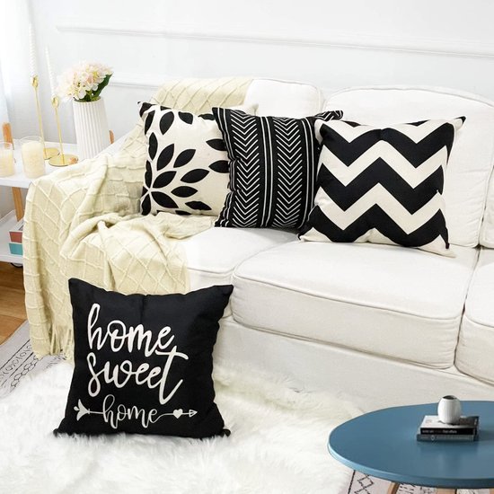 Unyqoos® Set van 4 decoratieve linnen kussenhoezen voor binnen en buiten gebruik