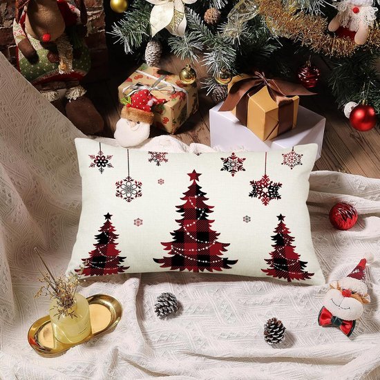 Unyqoos® Decoratieve linnen kussenhoes met kerstmotief en onzichtbare ritssluiting