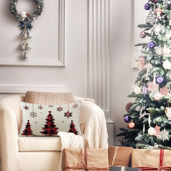 Unyqoos® Decoratieve linnen kussenhoes met kerstmotief en onzichtbare ritssluiting