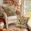 Unyqoos® Set van 4 decoratieve herfstkussenslopen met pompoen en esdoornbladeren