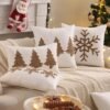 Unyqoos® Set van 2 winterse kussenhoezen met kerstmotief en borduurwerk