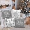 Unyqoos® Set van vier decoratieve kussenhoezen met sneeuwvlokkenmotief voor kerst
