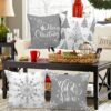 Unyqoos® Set van vier decoratieve kussenhoezen met sneeuwvlokkenmotief voor kerst
