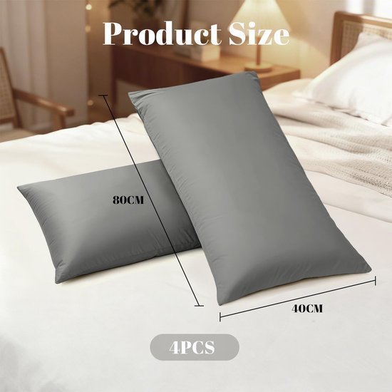 Unyqoos® Set van vier zachte kussenhoezen 40x80 cm met ritssluiting in antraciet