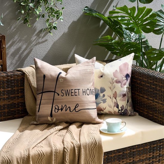 Unyqoos® Set van 4 waterdichte kussenhoezen met bloemen en vogels in aquarel