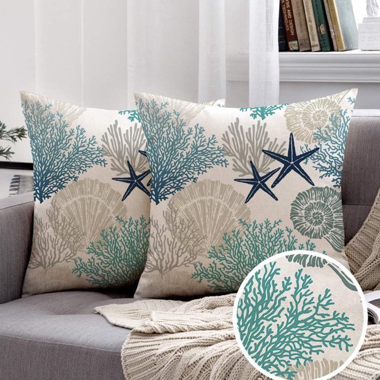 Unyqoos® Set van 2 decoratieve waterdichte kussenhoezen met maritiem zeesterontwerp