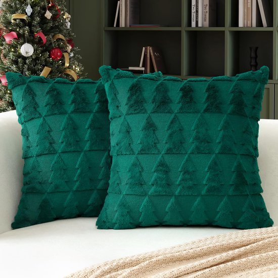 Unyqoos® Set van 2 luxe kussenhoezen met kerstboomontwerp voor woonkamer en slaapkamer